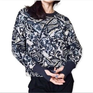 Joie Caleigh Blue Paisley Cropped Pullover Sweatshirt, Size Large
